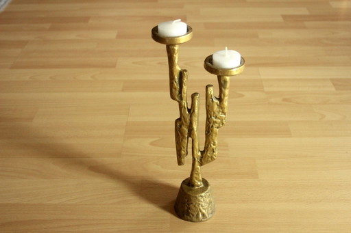 Brutalisme Theelichthouder Ontworpen Door Horst Dalbeck Messing Volledig Gegoten - Vintage Uit De Jaren 60