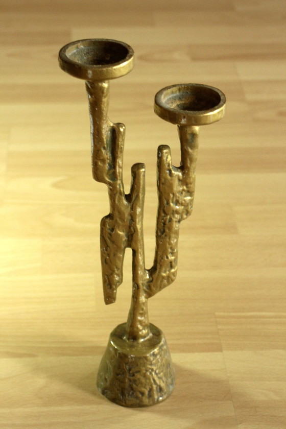 Image 1 of Brutalisme Theelichthouder Ontworpen Door Horst Dalbeck Messing Volledig Gegoten - Vintage Uit De Jaren 60