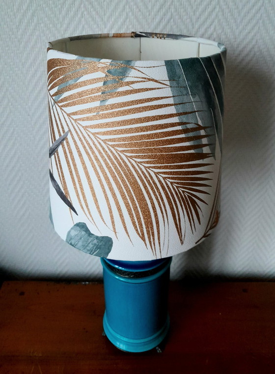 Image 1 of Blauwe Keramische Lamp Klauwvoeten Jungle Schaduw