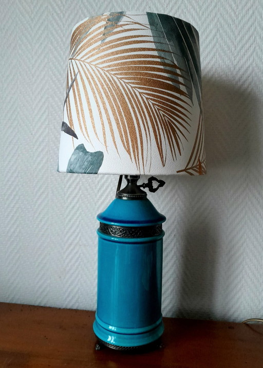 Blauwe Keramische Lamp Klauwvoeten Jungle Schaduw