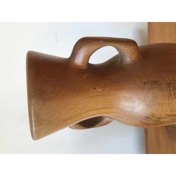 Image 1 of Vintage bloemenvaas met olijfhouten handvatten