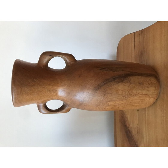 Image 1 of Vintage bloemenvaas met olijfhouten handvatten