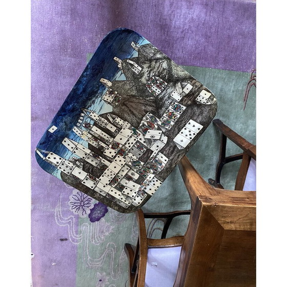 Image 1 of Vintage "City of Cards" opvouwbare salontafel door Piero Fornasetti, Italië 1950