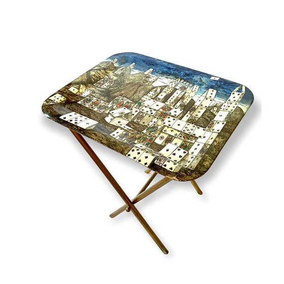 Image 1 of Vintage "City of Cards" opvouwbare salontafel door Piero Fornasetti, Italië 1950