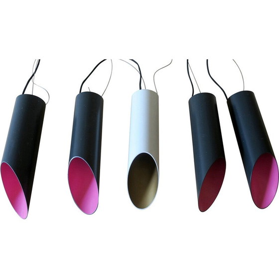 Image 1 of Set van 5 vintage cilindrische metalen staaf hanglampen voor Raak, 1970