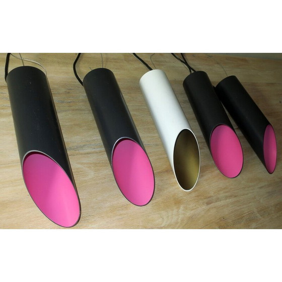 Image 1 of Set van 5 vintage cilindrische metalen staaf hanglampen voor Raak, 1970