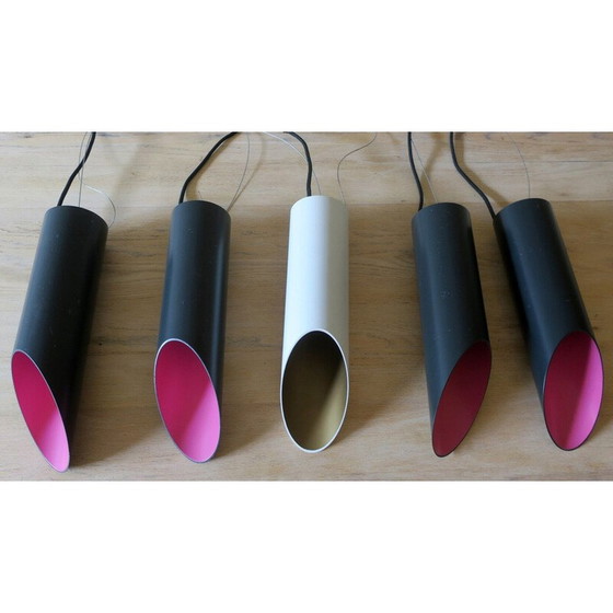 Image 1 of Set van 5 vintage cilindrische metalen staaf hanglampen voor Raak, 1970