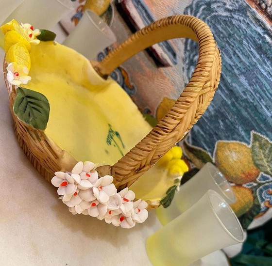 Image 1 of Vintage limoncello likeur set met glaasjes en mandje 