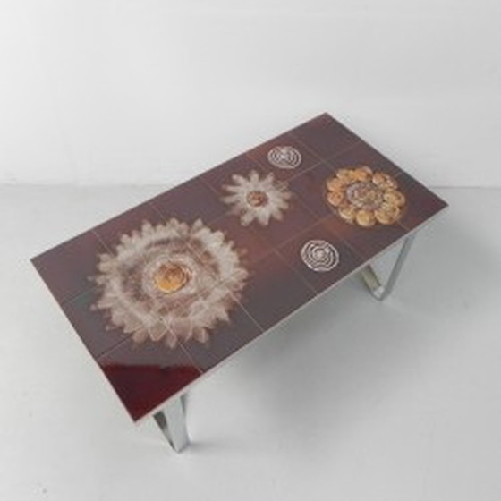 Image 1 of Vintage tegeltableau 18 tegels met bloemenpatroon - jaren 1950