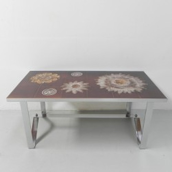 Image 1 of Vintage tegeltableau 18 tegels met bloemenpatroon - jaren 1950