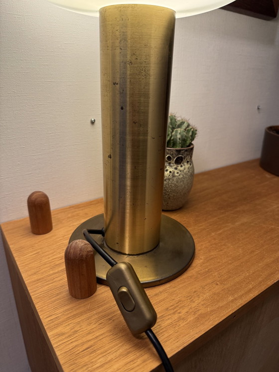 Image 1 of Vintage Messing En Glas Tafellamp