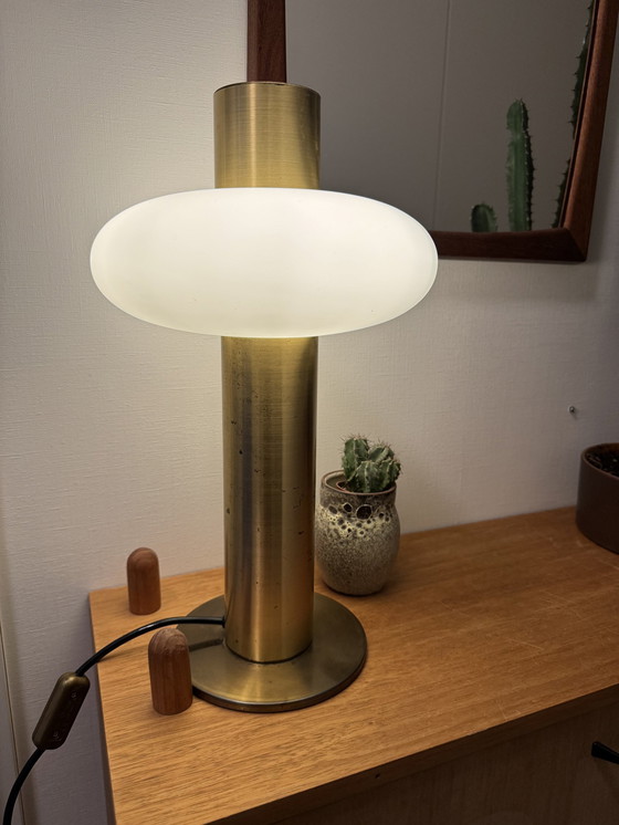 Image 1 of Vintage Messing En Glas Tafellamp