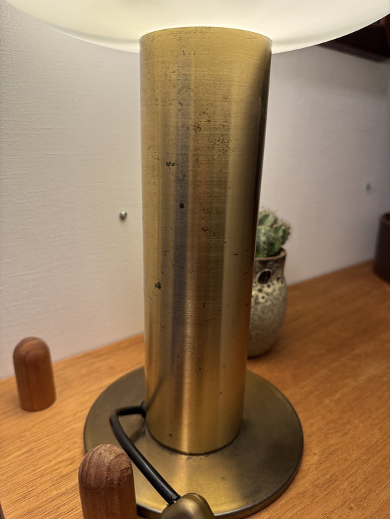 Image 1 of Vintage Messing En Glas Tafellamp