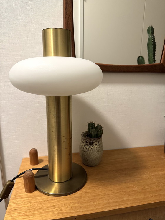 Image 1 of Vintage Messing En Glas Tafellamp