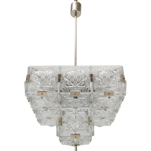 Vintage glazen en metalen hanglamp van Jaroslav Bejvl voor Kamenicky Senov, Tsjecho-Slowakije 1960