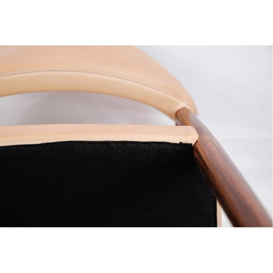 Image 1 of Vintage bureaufauteuil in rozenhout met licht naturel leer van Kurt Olsen, jaren 1960