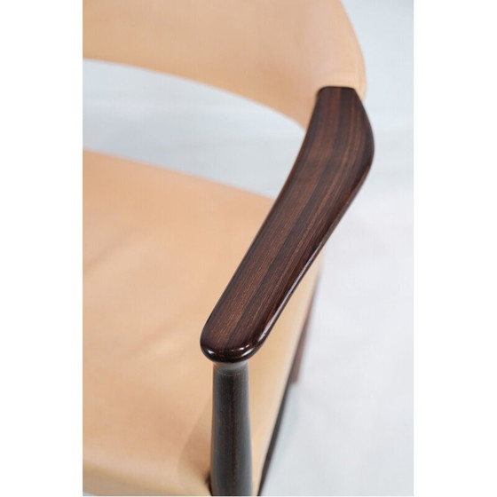 Image 1 of Vintage bureaufauteuil in rozenhout met licht naturel leer van Kurt Olsen, jaren 1960