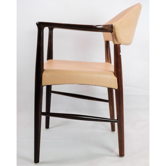 Image 1 of Vintage bureaufauteuil in rozenhout met licht naturel leer van Kurt Olsen, jaren 1960