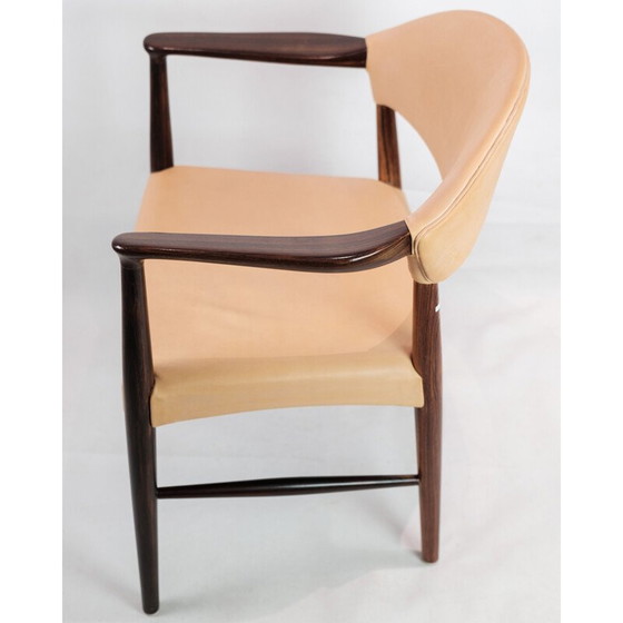 Image 1 of Vintage bureaufauteuil in rozenhout met licht naturel leer van Kurt Olsen, jaren 1960