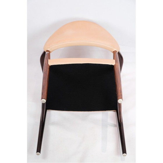 Image 1 of Vintage bureaufauteuil in rozenhout met licht naturel leer van Kurt Olsen, jaren 1960