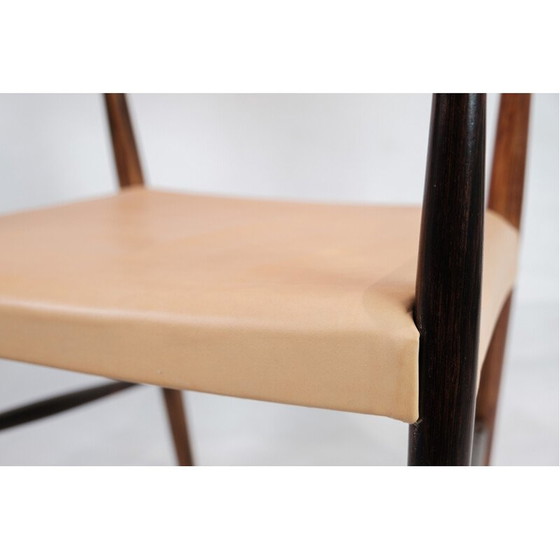 Image 1 of Vintage bureaufauteuil in rozenhout met licht naturel leer van Kurt Olsen, jaren 1960