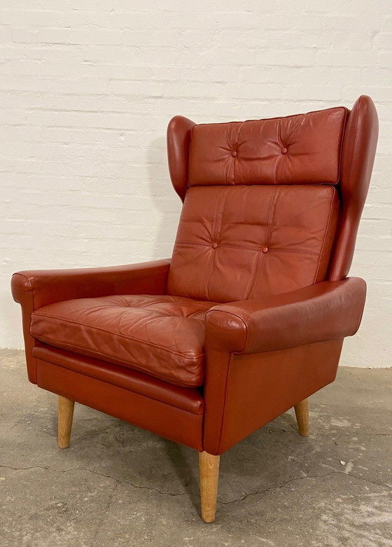 Image 1 of Vintage Retro Deense Mid Century Svend Skipper Cognac Leren Clubfauteuil jaren 60