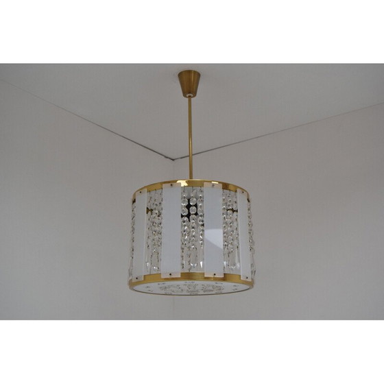 Image 1 of Vintage messing en glazen hanglamp van Jablonecke Sklarny, Tsjecho-Slowakije 1970