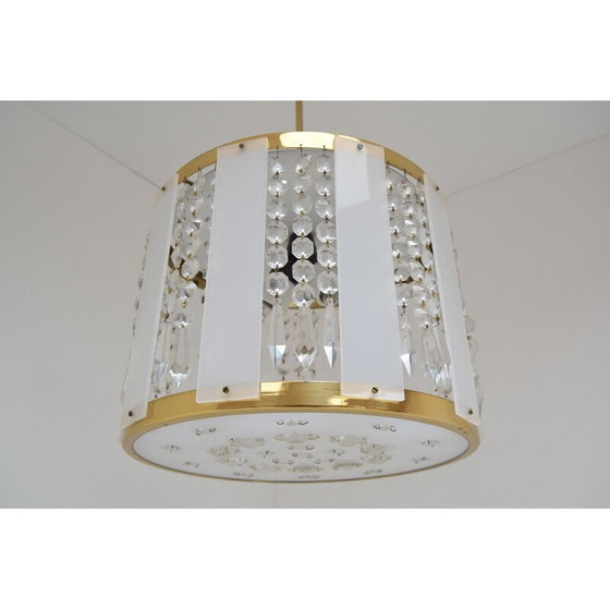 Image 1 of Vintage messing en glazen hanglamp van Jablonecke Sklarny, Tsjecho-Slowakije 1970