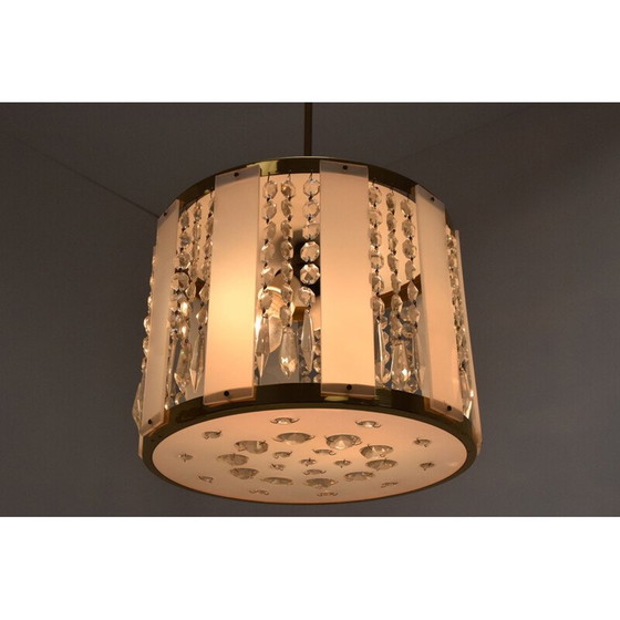 Image 1 of Vintage messing en glazen hanglamp van Jablonecke Sklarny, Tsjecho-Slowakije 1970