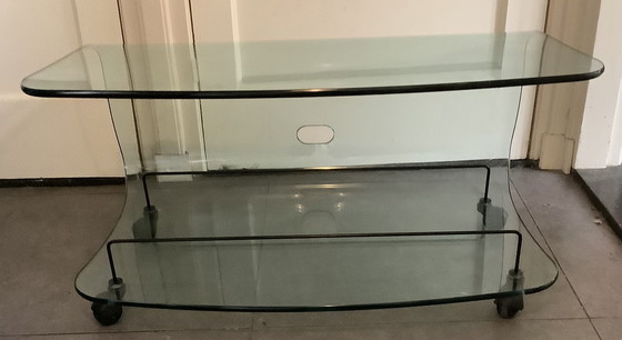 Image 1 of Design Italiaans Fiam gebogen glas tv-meubel/Salontafel