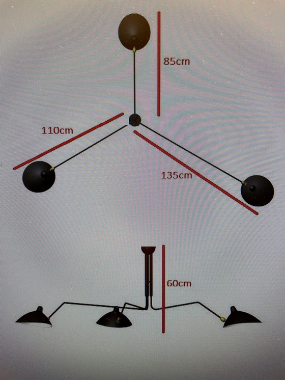 Image 1 of Serge Mouille Three Arm Multi-Light hanglamp