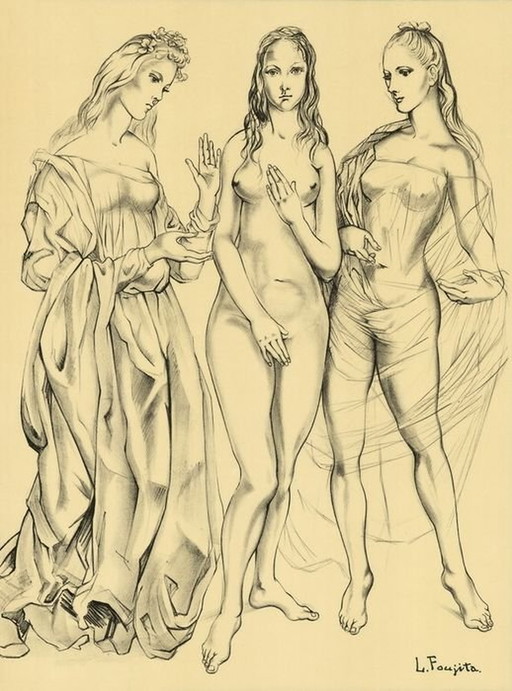 Originele litho - De Drie Gratiën - Léonard Foujita - 1960