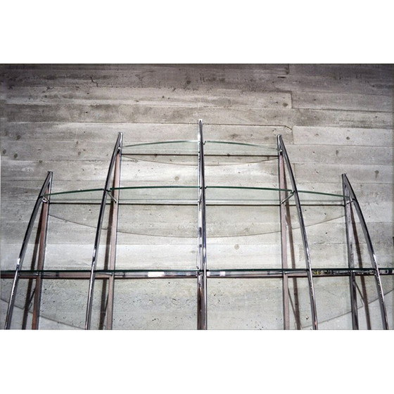 Image 1 of Vintage gebogen boekenkast van staal en glas door Manfredo Massironi voor Nikol International, 1970