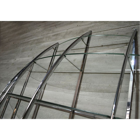 Image 1 of Vintage gebogen boekenkast van staal en glas door Manfredo Massironi voor Nikol International, 1970