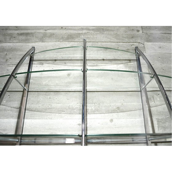 Image 1 of Vintage gebogen boekenkast van staal en glas door Manfredo Massironi voor Nikol International, 1970