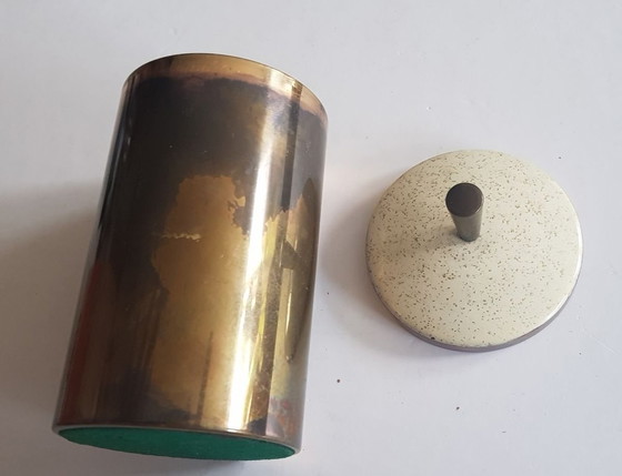 Image 1 of Handgemaakte messing doos met geëmailleerd deksel, 1960S