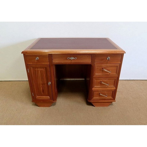 Vintage art deco bureau in massief mahonie en leer, 1940