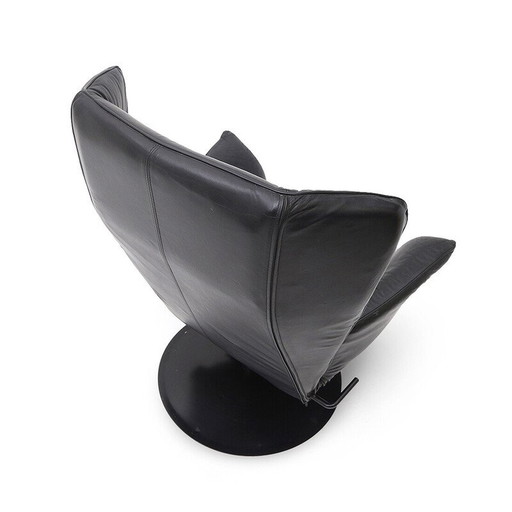 Paar vintage fauteuils in metaal en zwart leer, Italië 1970