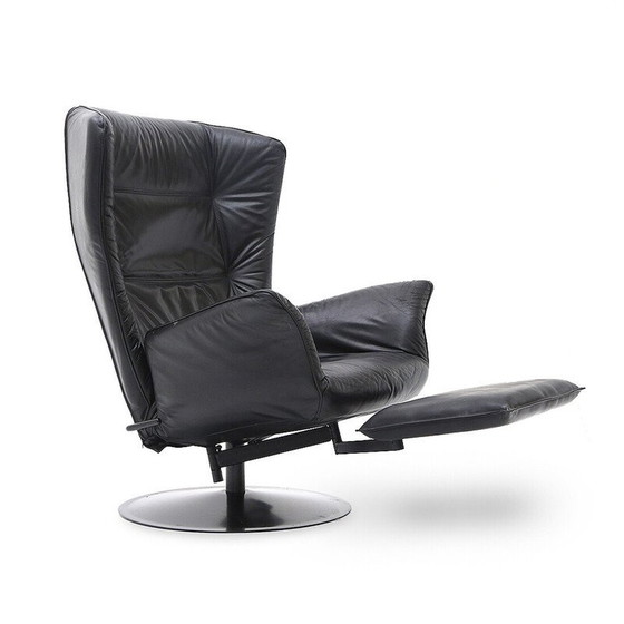 Image 1 of Paar vintage fauteuils in metaal en zwart leer, Italië 1970