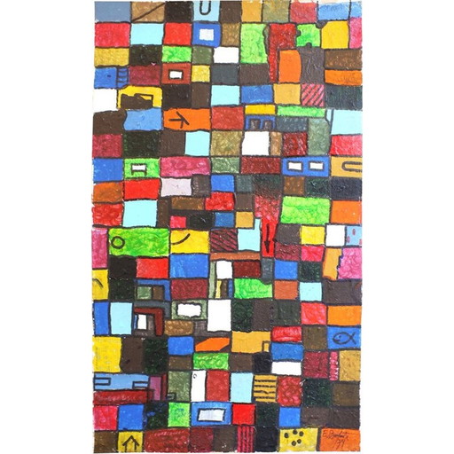 Vintage schilderij licht en kleuren door Egidio Bonfante voor Olivetti, Italië 1979