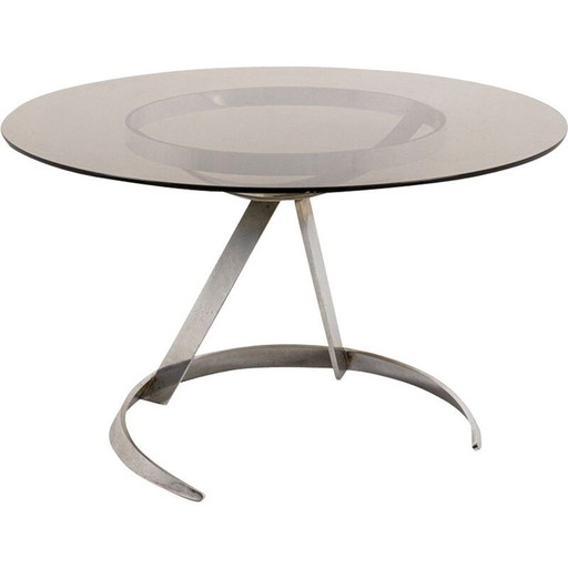 Vintage ronde tafel van metaal en glas, 1970