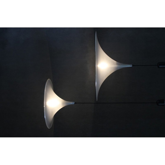 Image 1 of Paar vintage "Trumpet" hanglampen voor Meblo, Italië 1970
