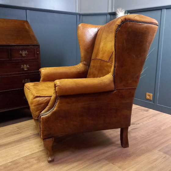 Image 1 of Karakteristieke Schapenleren Oorfauteuil
