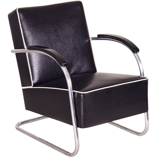 Vintage zwart leren fauteuil van Mucke Melder, jaren 1930