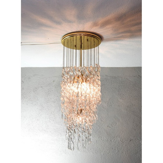 Image 1 of Vintage Murano glas en messing spiraalvormige cascade kroonluchter, Italië 1970