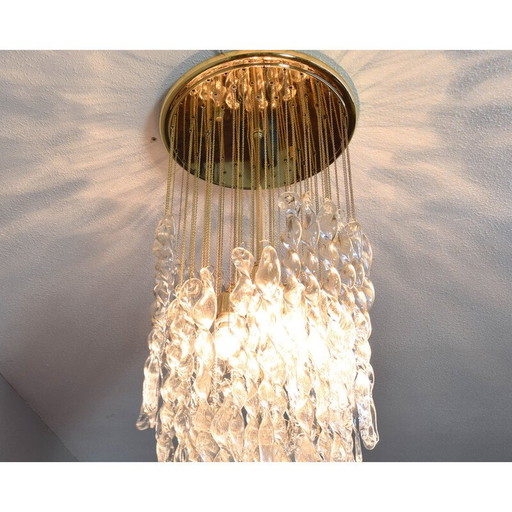 Vintage Murano glas en messing spiraalvormige cascade kroonluchter, Italië 1970