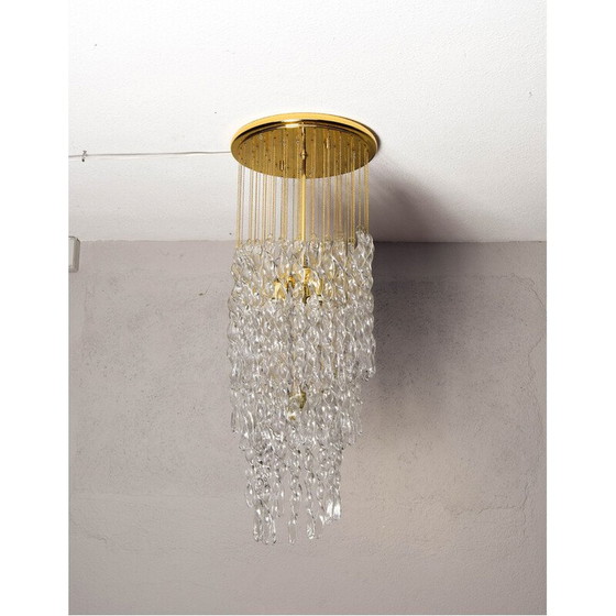 Image 1 of Vintage Murano glas en messing spiraalvormige cascade kroonluchter, Italië 1970
