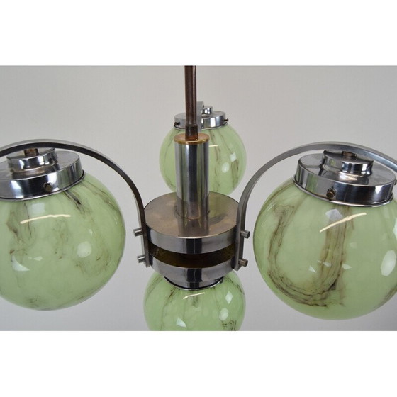 Image 1 of Vintage art deco kroonluchter in chroom en metaal, Tsjecho-Slowakije 1930