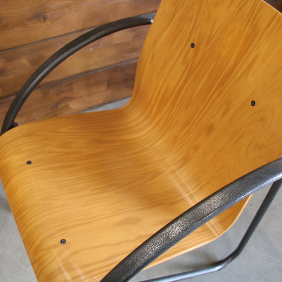 Image 1 of Modernistische Verchroomd Staal en Hout Fauteuils Vintage jaren 80