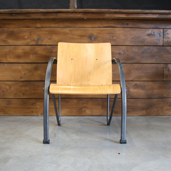 Image 1 of Modernistische Verchroomd Staal en Hout Fauteuils Vintage jaren 80